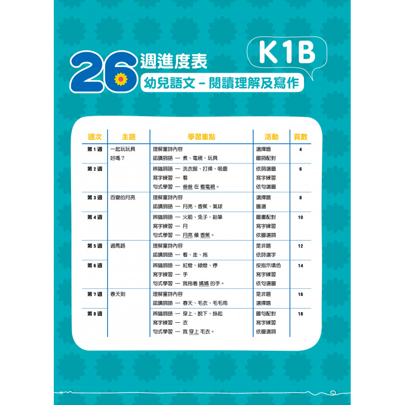【多買多折】26週學前教育系列  幼兒語文  閱讀理解及寫作 K1B